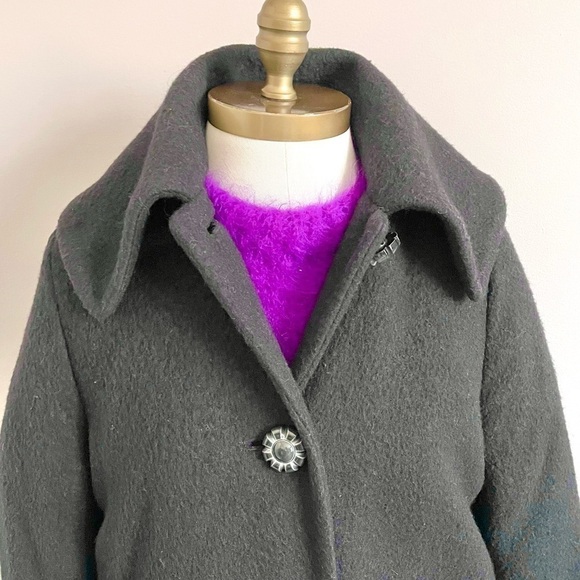 Vintage 60s Style Black Wool Cocoon Midi Big Collar Mid Length Car Coat - XS/S - Picture 4 of 10